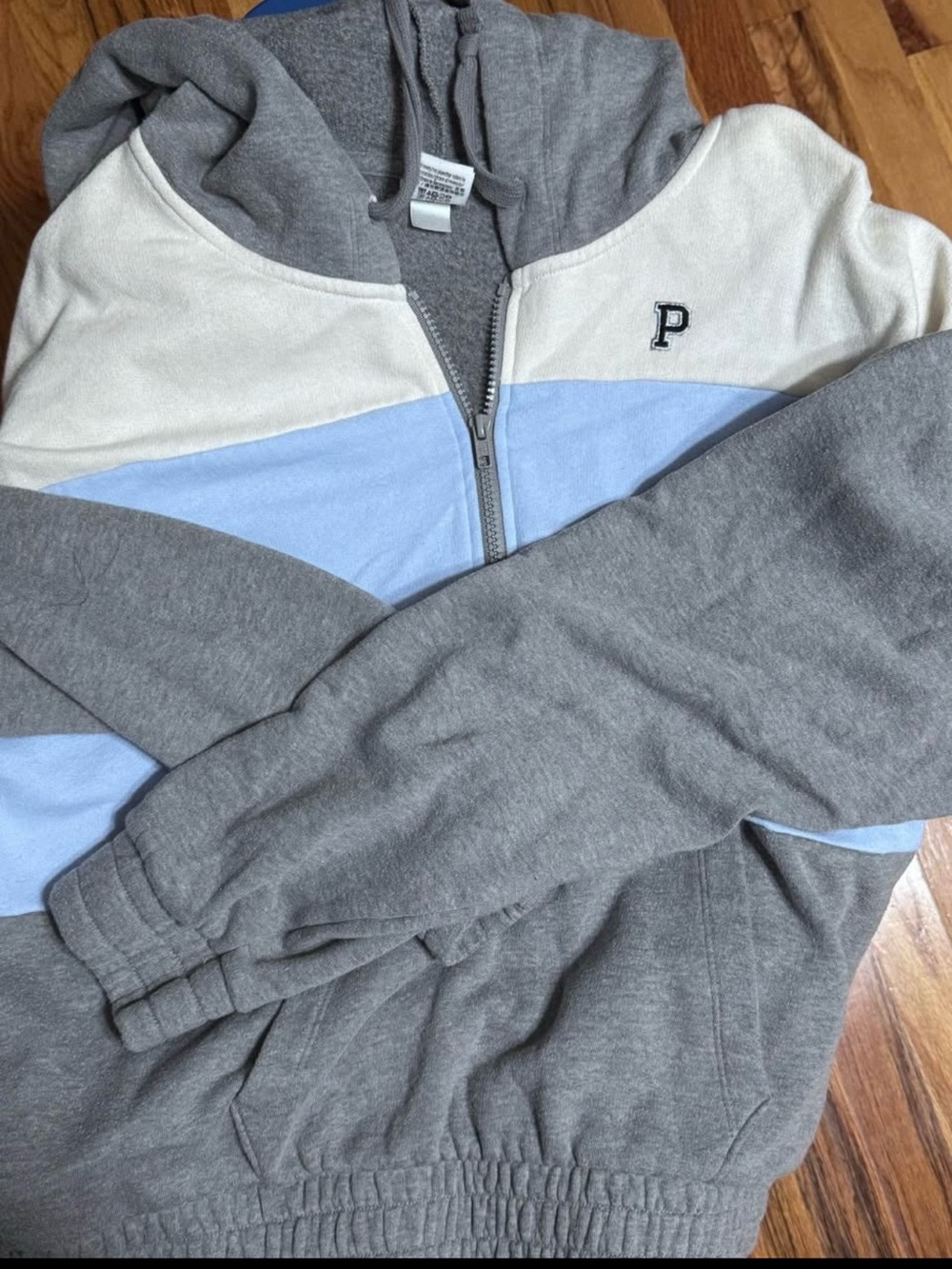 PINK Victoria's Secret Gray, Light Blue & White Zip Hoodie